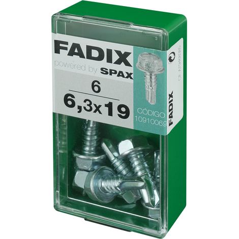 Caja de 6 unidades de tornillo de rosca chapa con cabeza hexagonal autotaladrante 6,3x19mm Fadix (1/2)