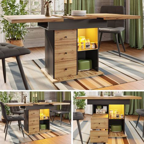 Table à manger extensible 110-140x80 cm avec led intégrée, table pliante gain de place pour 4 à 6 personnes, pour cuisine et salon (1/5)