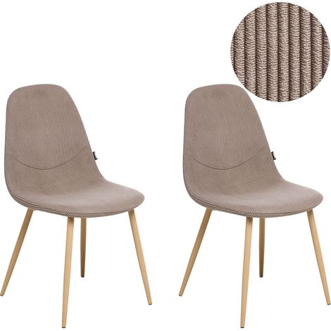 Set of 2 Dining Chairs HILDEN Corduroy Taupe (1/5)