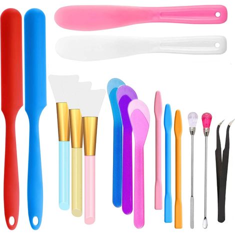 Lot de 16 agitateurs en silicone, pinceau époxy en silicone, outil mélangeur, cuillère et grattoir, outils de bricolage pour résine époxy, peinture liquide et fabrication de gobelets à paillettes (1/5)
