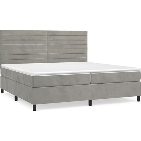 Lit à sommier tapissier et matelas, Lit adulte pour 2 personnes Assemblage Facile, Gris clair 200x200cm Velours OIB2417E (1/5)