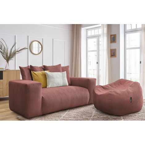 BOBOCHIC - Canapé droit fixe 2 places VOLTAIRE avec pouf Rose (1/5)