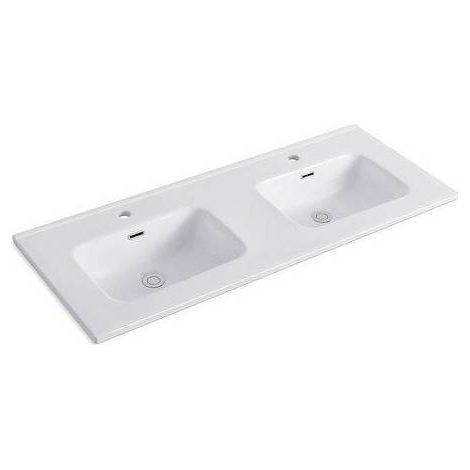 Consolle con doppia vasca centrale, C/troppopieno, C/foro rubinetto. In ceramica bianca. Fornito senza piletta e senza rubinetteria.(DianFlex) Misura: cm 121 x 46 x 18