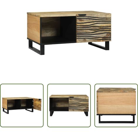 Table basse bois acacia - Table basse Marron et Noir 80 x 50 x 40 cm Bois d'acacia massif (1/5)