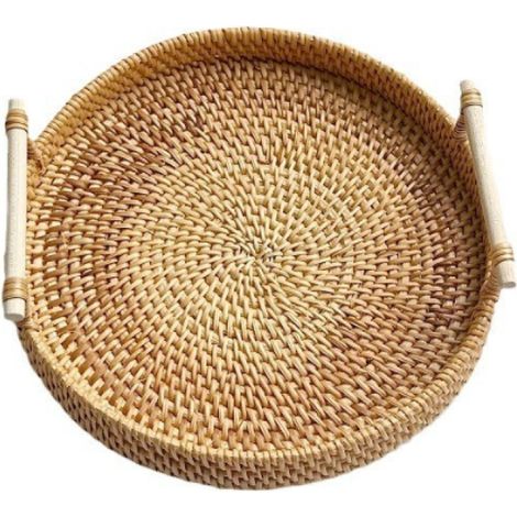 1 Plateau en rotin, 24CM, tissé à la main, avec poignées, pour fruits et snacks (1/5)