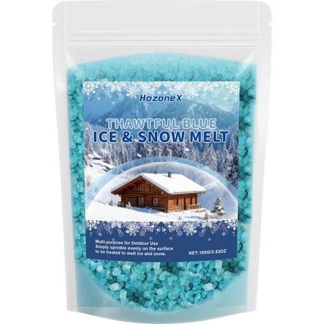 Snow melting and de-icing agent removes snow from car windows, combats extreme cold weather, and facilitates winter travel by clearing ice. -- 100g