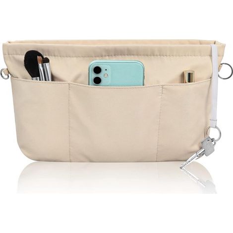 Aufbewahrungstasche – Filz-Handtaschenorganizer – Taschenorganizer – Tasche-in-Tasche – mit Trageband und Innentaschen – Beige – Größe L (1/5)