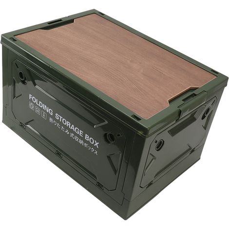 Faltbare Camping-Aufbewahrungsbox mit Holzdeckel, faltbarer Aufbewahrungsbehälter mit Rollen für Auto, Camping, Picknick, Olivgrün (1/5)