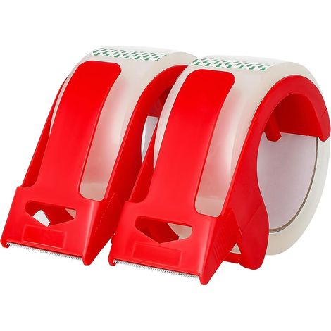 Transparentes Packband, roter Abroller, 1,88 Zoll x 55 Yards, 2 Stück, für Umzugskartons, starkes Klebeband. (1/5)