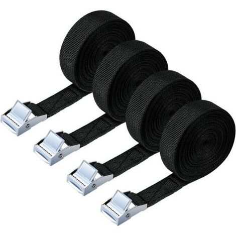 Sangle d'Arrimage, 5M 4PCS Kit de Fixation avec Sangle de Serrage Boucle de Serrage, pour Moto, Voiture, Porte Vélo, Puissance de Traction: 500 kg/Pièce (Black) (1/4)