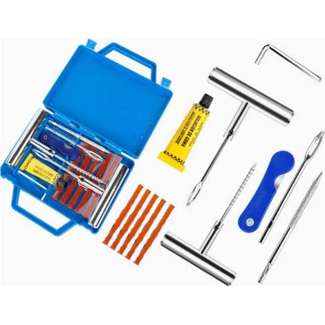 Kit réparation pneu tubeless 58 pièces pour moto et voiture, mèches auto-vulcanisantes, outil réparation pneu d'urgence avec étui compact (1/5)
