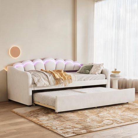 Cadre de lit beige en velours 213 x 99 x 87 cm (1/5)