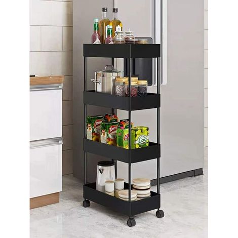 Chariot Roulant Étagère à Roulettes Meuble de Rangement Mobile Multi-Fonction avec 4 Niveaux Noir (1/5)