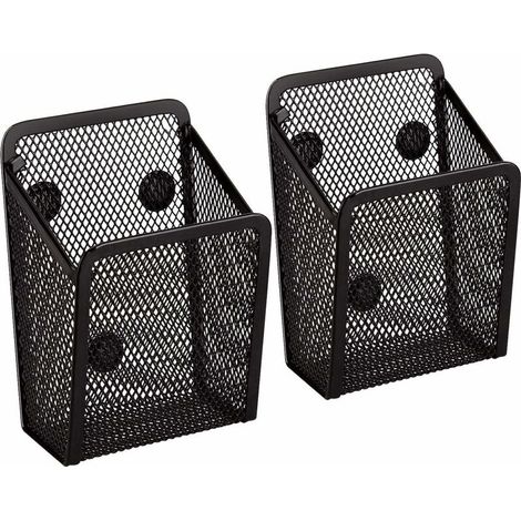 ZVD-Porte Stylo Magnétique 2 pièces - Paniers de Rangement en Maille Avec Aimanté Forts Pour Rangement Frigo, Organisateur de Cuisine, Organisateur de Bureau, Accessoires de Casier - Noir (1/4)