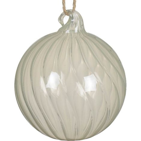 Kaemingk – Boule de Noël blanc transparent à lignes ondulées – Verre, Ø 8 cm