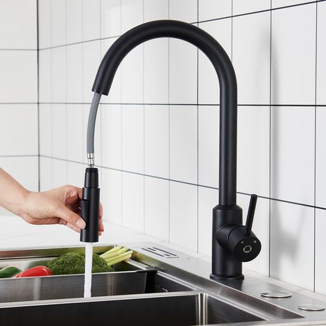 Cecipa Mitigeur de Cuisine avec Douchette Extractible - Noir - Rotatif à 360 ° en Acier Inoxydable Mitigeur Cuisine d'Évier - 2 Modes de Sortie D'eau
