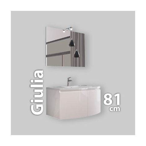 Base sospesa con 2 ante e lavabo in ceramica cm. 80 e Specchio (1/4)