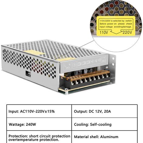 Transformateur de puissance à découpage universel réglable (12 V, 20 A) pour rubans LED (1/5)