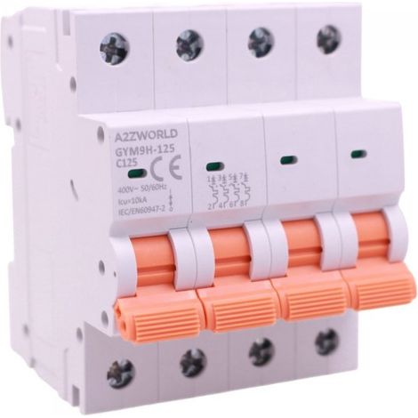 MCB Interruttore Magnetotermico Trifase 380V Curva C 4P 4M 10000A AC 400V IP20 GYM9H-125, Disponibili 80A 100A 125A (C125A)