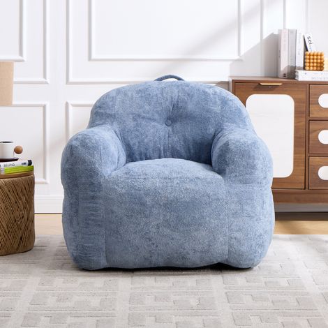 Canapé pouf en fausse fourrure avec accoudoirs – Rembourrage en mousse déchiquetée – Aucun assemblage requis – Idéal pour salon, chambre et coin lecture – Bleu clair (1/5)