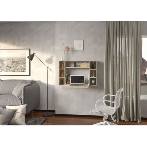 Table murale rabattable Bureau mural 94cmx62cmx20cm « Muse Chêne sonoma clair / blanc brillant » (1/3)
