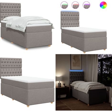 Giroletto a Molle con Materasso Tortora 90x200 cm inTessuto - Materasso a molle insacchettate - Letto con testiera regolabile