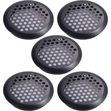 Fentes d'aération en acier inoxydable, grille d'aération ronde noire sous le siège pour cuisine, salle de bain, placard (25 mm) (1/5)