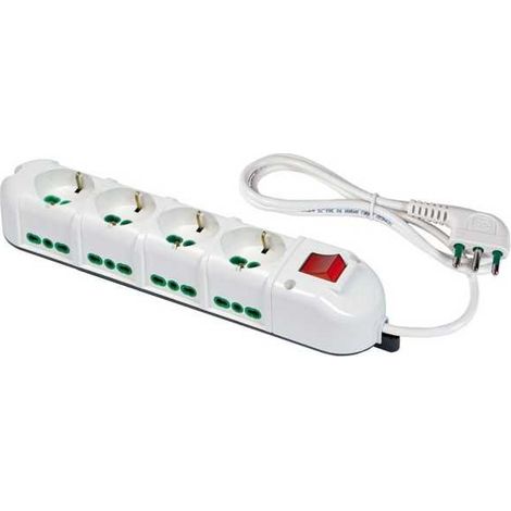 FANTON 42132 Multipresa 12 prese Tipo L 16A con interruttore 1,5 m colore Bianco