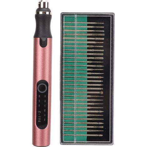 Stylo graveur électrique, rechargeable par USB, sans fil, pour le bricolage, voyant lumineux, protection contre l'arrêt automatique, mini stylo de polissage, or rose. (1/5)