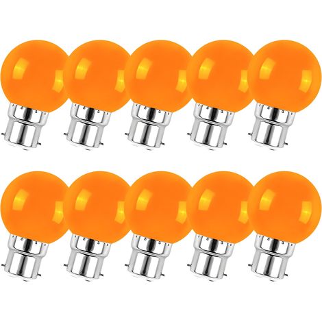 Lot de 10 ampoules LED couleur mini globe G45 B22 à baïonnette 3 W orange pour décoration maison bar et fête (1/5)