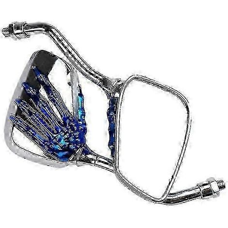 Rétroviseur universel pour moto avec motif de griffe de crâne squelette chromé pour scooter 25-26 pouces, bleu (1/5)