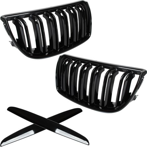 BMW 3er E90 / E91 04-09 Limousine / Kombi, Kühlergrill zwischen den Scheinwerfern (Nieren), links + rechts, schwarz glänzend, doppelt gewölbt