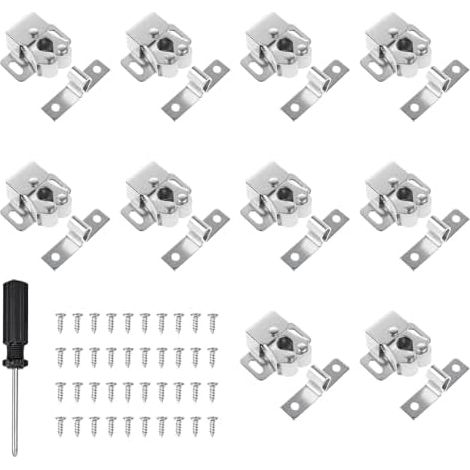 10 Pièces Loquets à Double Rouleau Pour Armoire, Fermeture Porte Placard, Loqueteaux De Meuble, Livré Avec 1 Tournevis Cruciforme Noir 4 Mm(Nickel) Nickel - (1/5)