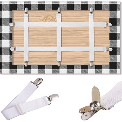 Lot de 6 pinces de fixation pour nappes avec sangle cachée, élasticité réglable, pour nappes de pique-nique, intérieur et extérieur. Grande pince pour tables épaisses et housses de bancs. (1/5)