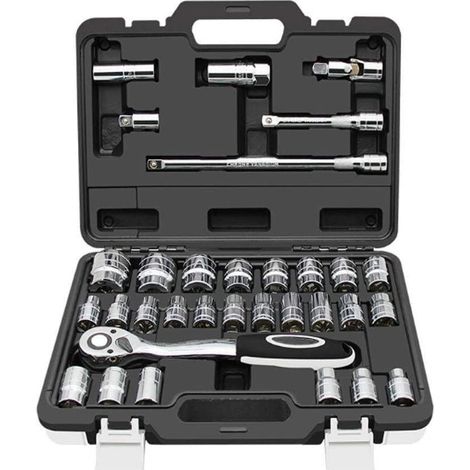 Coffret Douilles 1-2pouces et Cliquet Malette à outils 32 pièces Chrome Vanadium HobbyTech