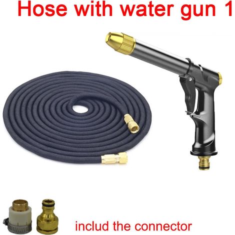 Tuyau d'arrosage extensible Magic Hose (noir avec pistolet, 335 m) avec pistolet à eau haute pression et outils de nettoyage pour le lavage de voiture.