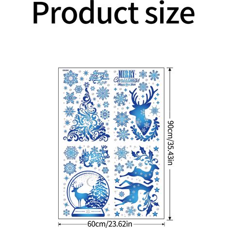 Nouvel autocollant statique pour vitrine de Noël, motif renne bleu et argent poudré, idéal pour décorer les vitrines des centres commerciaux - JTHT94072 -