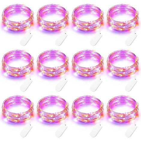 Halloween Décoration Guirlandes Lumineuses Orange + Violet [Lot de 12], 2M 20 LED Fil de Cuivre Guirlande à Piles Étanche Ambiance Lumière pour Automne Thanksgiving Soirée Chambre Jardin Fête (1/5)