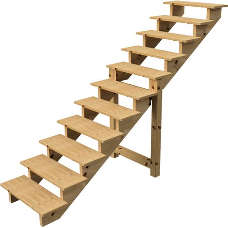 Escalier extérieur en bois 11 marches H 190 cm L 80 cm – Traitement autoclave classe 4 – Marches rainurées et lisses – Sans contremarche - L-80cm (1/4)
