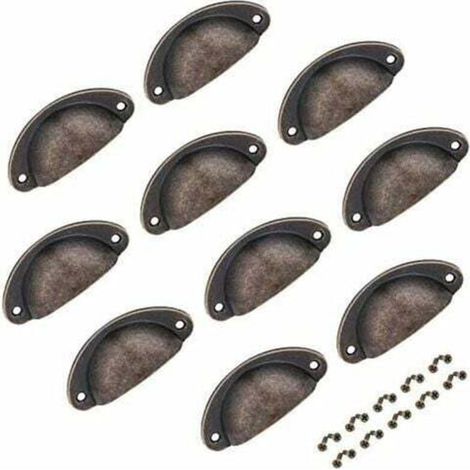 10pcs boutons de tiroir en cuivre poignées demi-lune poignées de tasse antiques pour boutons de meubles d'armoire avec vis 82x35mm (couleur 1)-Fei Yu