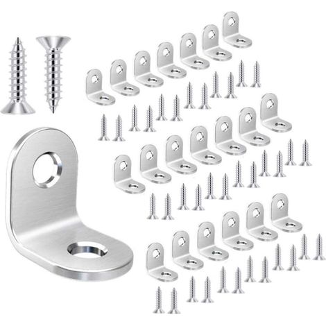 20 Pièces Equerre de Fixation, Petite Equerre Metal, Équerre Fixation Inoxydable, Equerre Inox 20x20 avec 40pcs Vis pour Bois Armoire Chaise Table (1/5)