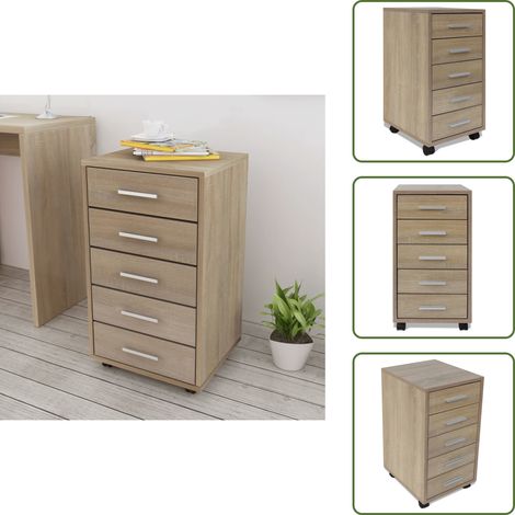 Caisson à tiroir de bureau avec roulettes 5 tiroirs Chêne - Meuble De Bureau - Commode De Bureau - Tiroir De Bureau - Rangement Bureau - Armoire De Bureau (1/5)