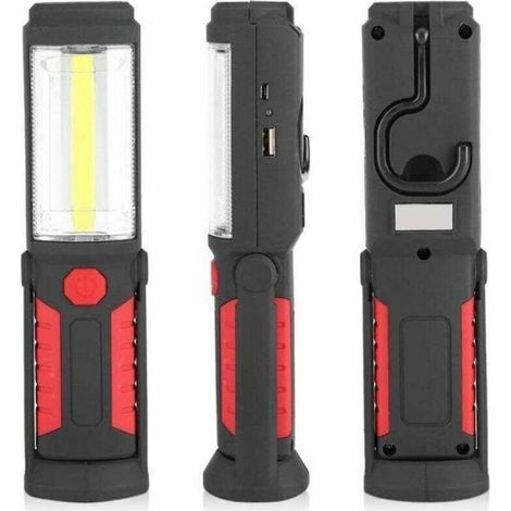 Lampe De Travail - 650 Lm - Rechargeable Usb - Pied Magnetique Rotatif 180° - Crochet 360° - Rouge - 1 Unite (1/4)