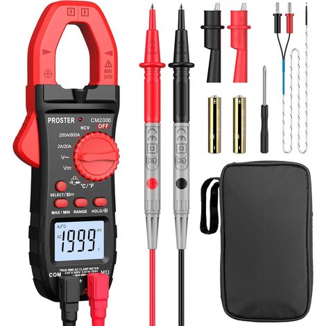 600A Pince Ampèremétrique Numérique NCV, 2000count Multimetre Professionnel TRMS Pince Multimètre Courant AC Tension AC/DC NCV Continuité Résistance Température Diode Hz (1/5)