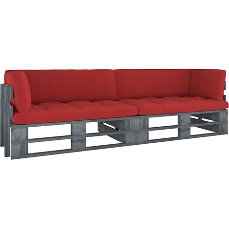 vidaXL Canapé palette 2 places avec coussins Pin imprégné de gris (1/5)