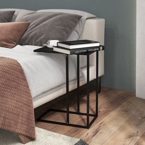 Table d'appoint, table pour ordinateur portable, table basse en forme de C, avec structure en acier, noire (1/5)