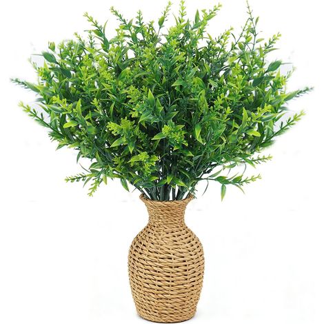 Lot de 8 fleurs artificielles pour extérieur, plantes artificielles à suspendre, jardinière, clôture, intérieur et extérieur, véranda, vase, décoration, vert (1/4)
