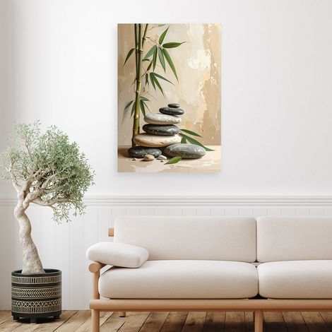 Wandbild Zen Spa Steine Bambusblätter in Beige 40x60 (1/4)