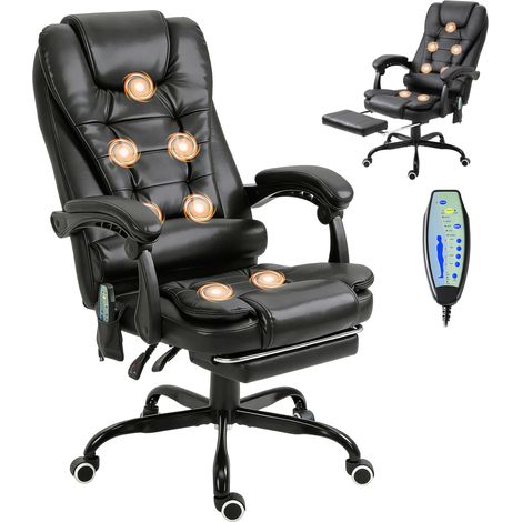 Fauteuil de bureau avec 7 points de vibration. repose-pieds et dossier inclinable à 155°. noir (1/5)