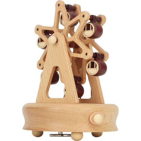 Coffret musical en bois de hêtre, modèle de grande roue, boîte à musique artisanale, cadeau pour Noël, anniversaire, Saint-Valentin, socle rond (1/5)